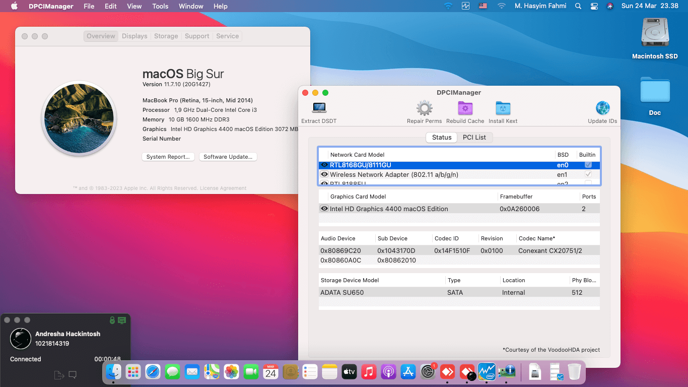 Success Hackintosh macOS Big Sur 11.7.10 Build 20G1427 in Asus X455LA-WX058D
